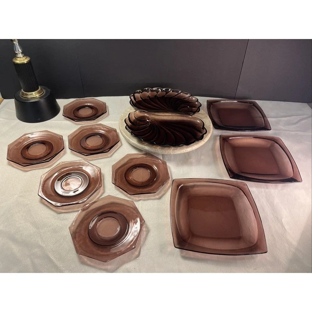 11pc Lot Of Hazel Atlas Amethyst Moroccan Octagon/ Swirled Serving Dishes